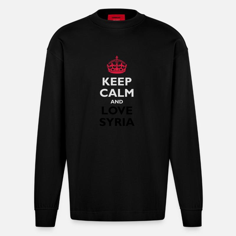 Keep Calm & Love Syria - Heavyweight Oversized Organic Langarmshirt Made in EU - SOLID BLACK