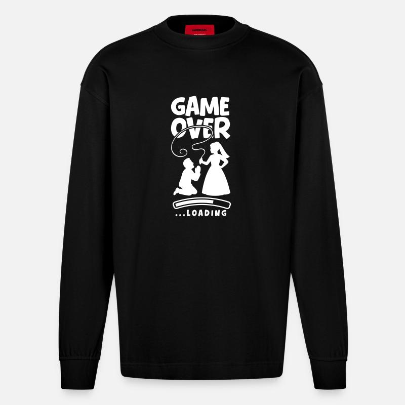 Game Over Hochzeit Ehepaar - Heavyweight Oversized Organic Langarmshirt Made in EU - SOLID BLACK