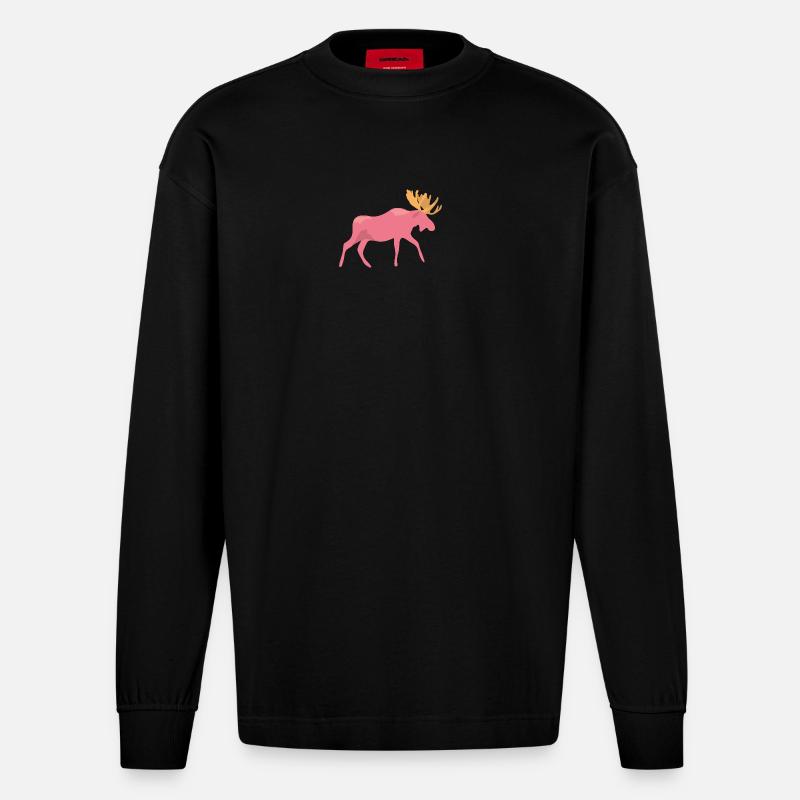 pinker Elch - Heavyweight Oversized Organic Langarmshirt Made in EU - SOLID BLACK