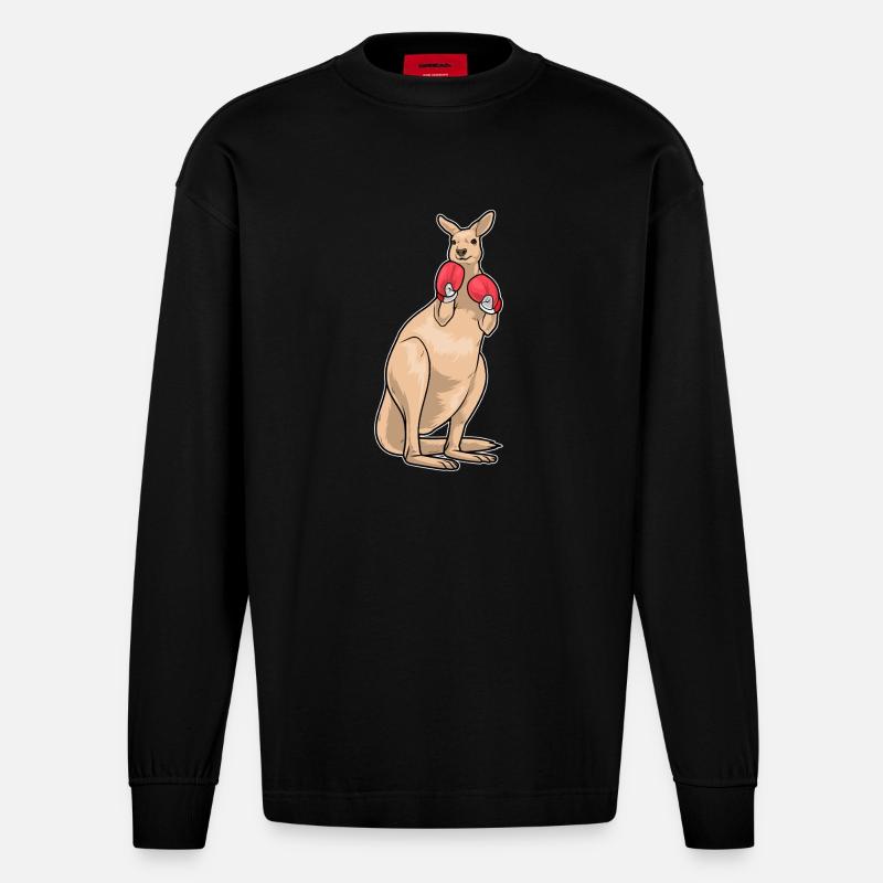 Känguru Boxer Boxhandschuhe Boxen - Heavyweight Oversized Organic Langarmshirt Made in EU - SOLID BLACK
