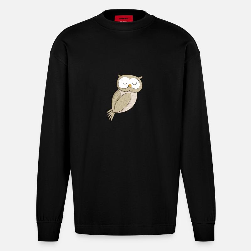 Lustige Eule Comic - Heavyweight Oversized Organic Langarmshirt Made in EU - SOLID BLACK
