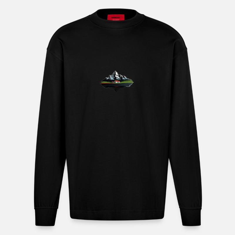 Schweizer Berge - Heavyweight Oversized Organic Langarmshirt Made in EU - SOLID BLACK