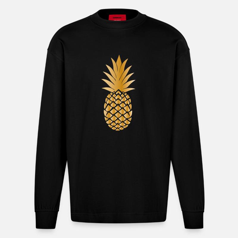 Goldene Ananas - Heavyweight Oversized Organic Langarmshirt Made in EU - SOLID BLACK