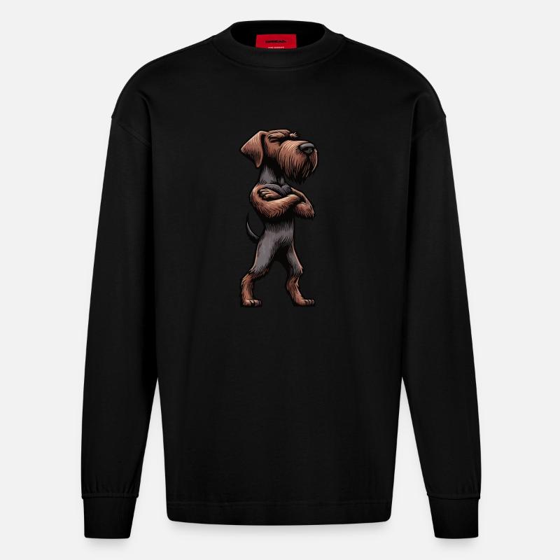 Deutsch Drahthaar Deutsch-Drahthaar Besitzer - Heavyweight Oversized Organic Langarmshirt Made in EU - SOLID BLACK
