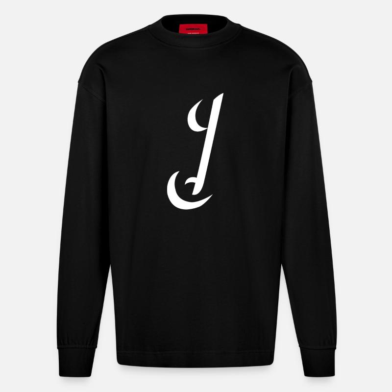 Letter J, Name, der Buchstabe J - Heavyweight Oversized Organic Langarmshirt Made in EU - SOLID BLACK