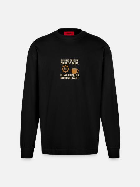Engineer Humor Coffee Engine - Heavyweight Oversized Organic Longsleeve Shirt Made in EU - SOLID BLACK