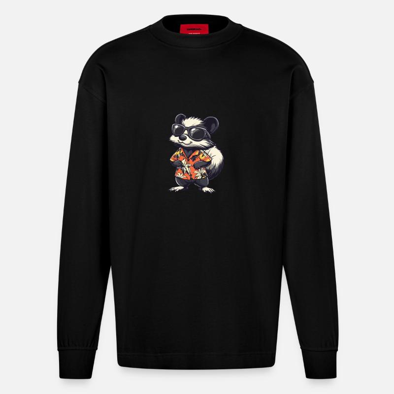 Skunk Comic Holiday - Manches longues bio épais oversize fabriqué en UE - SOLID BLACK