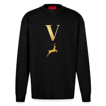 Buchstabe v goldener Hirsch - Geschenkidee - Heavyweight Oversized Organic Langarmshirt Made in EU - SOLID BLACK - Vorne