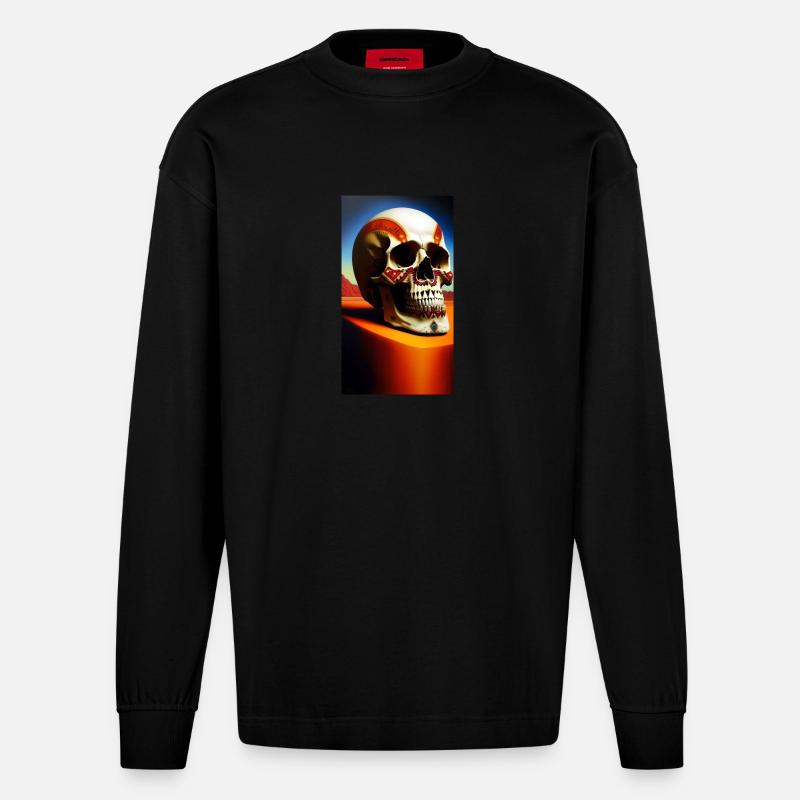 Mexiko Schädel - Heavyweight Oversized Organic Langarmshirt Made in EU - SOLID BLACK