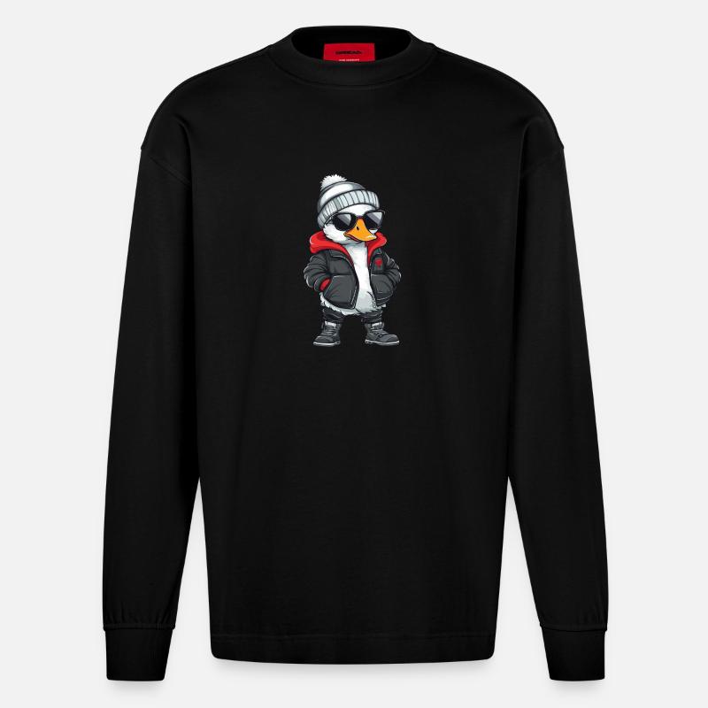 Gans Winter Comic - Heavyweight Oversized Organic Langarmshirt Made in EU - SOLID BLACK