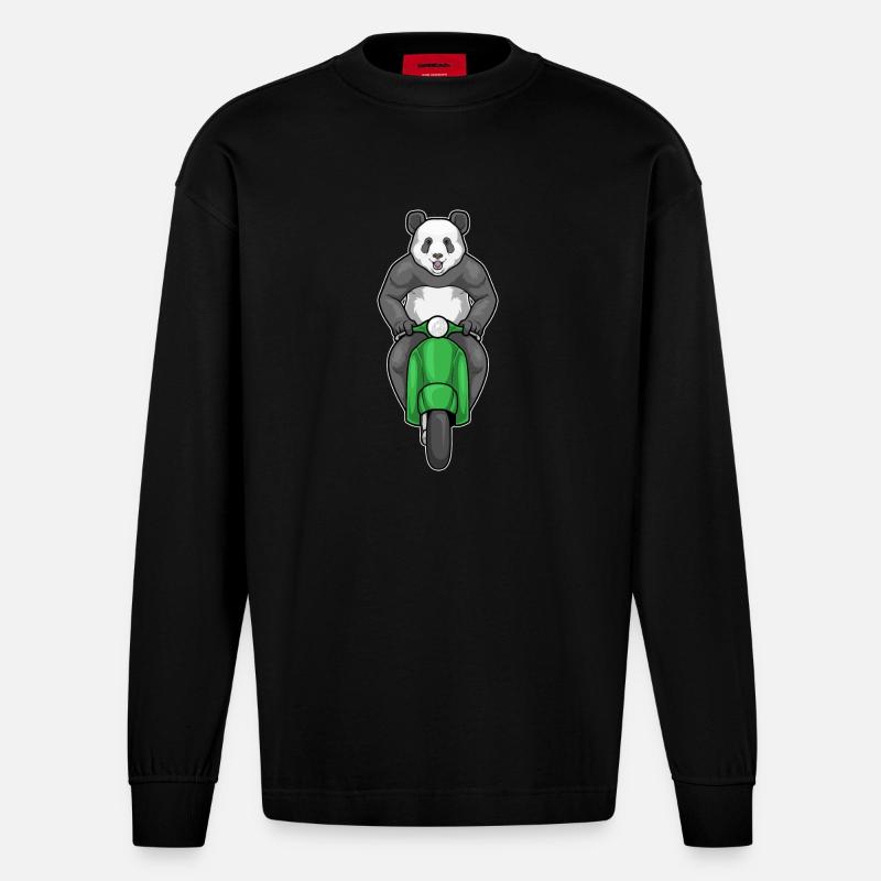 Panda Motorroller - Heavyweight Oversized Organic Langarmshirt Made in EU - SOLID BLACK