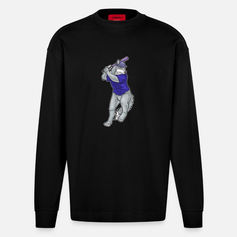 Wolf Baseball Baseballschläger - Heavyweight Oversized Organic Langarmshirt Made in EU - SOLID BLACK