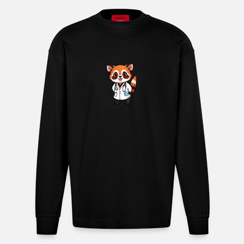 Dr. Red Panda - Heavyweight Oversized Organic Langarmshirt Made in EU - SOLID BLACK