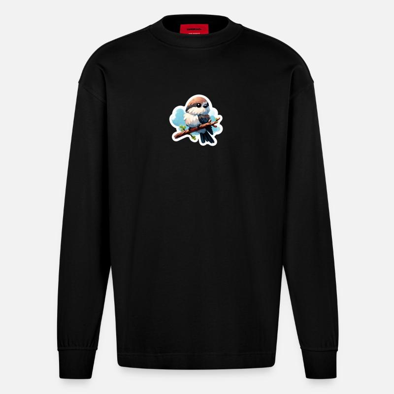 Süßer Vogel auf Ast Sticker - Heavyweight Oversized Organic Langarmshirt Made in EU - SOLID BLACK