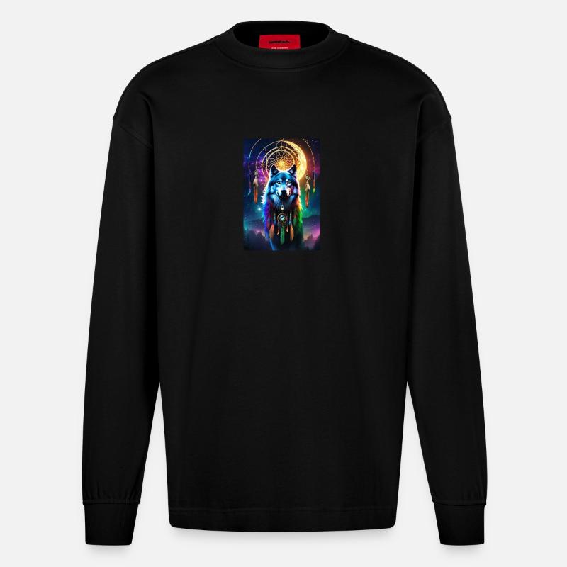 Wolf on your Side - Heavyweight Oversized Organic Langarmshirt Made in EU - SOLID BLACK