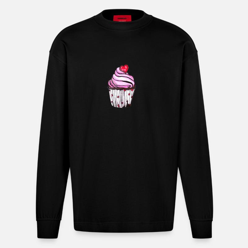Kuchen - Heavyweight Oversized Organic Langarmshirt Made in EU - SOLID BLACK