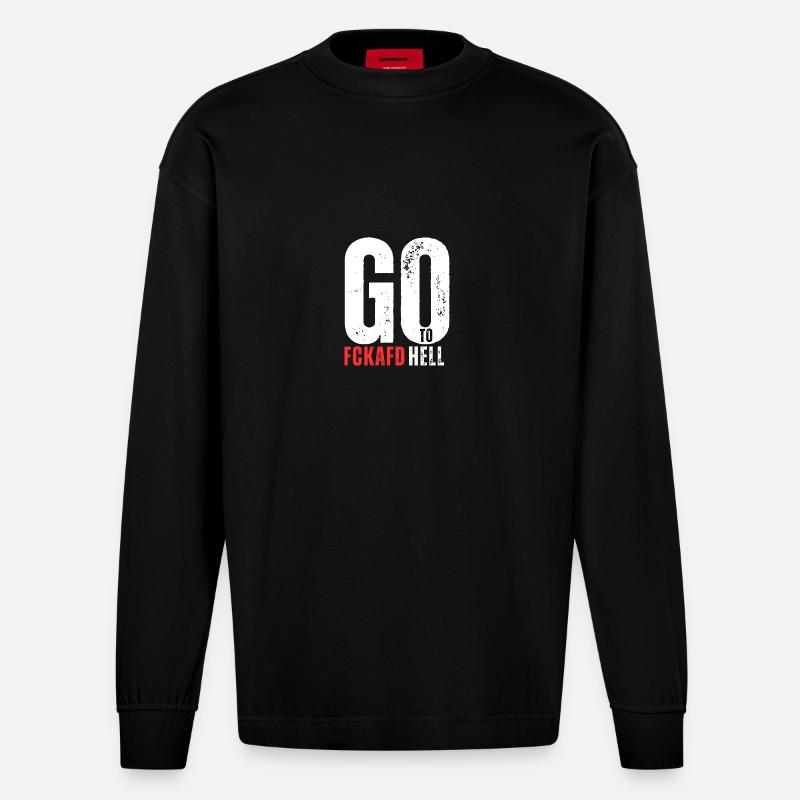 FCKAFD Go To Hell - Heavyweight Oversized Organic Langarmshirt Made in EU - SOLID BLACK