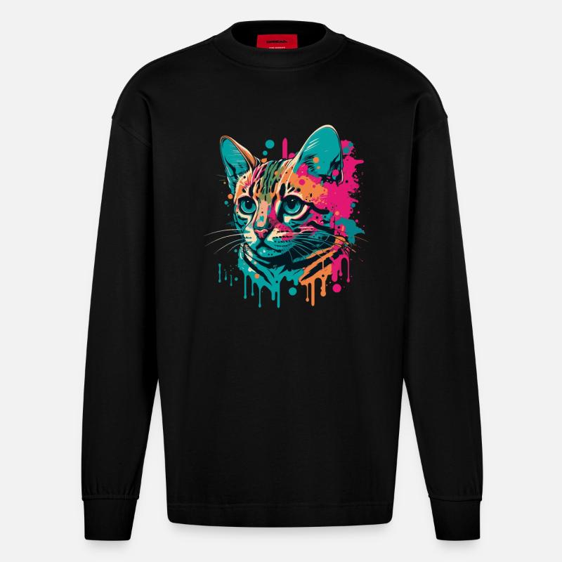 Coole Katze - Heavyweight Oversized Organic Langarmshirt Made in EU - SOLID BLACK