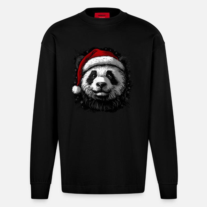 Panda de Noël - Manches longues bio épais oversize fabriqué en UE - SOLID BLACK