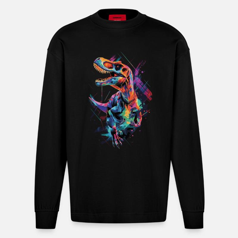 Dinosaurier - Heavyweight Oversized Organic Langarmshirt Made in EU - SOLID BLACK