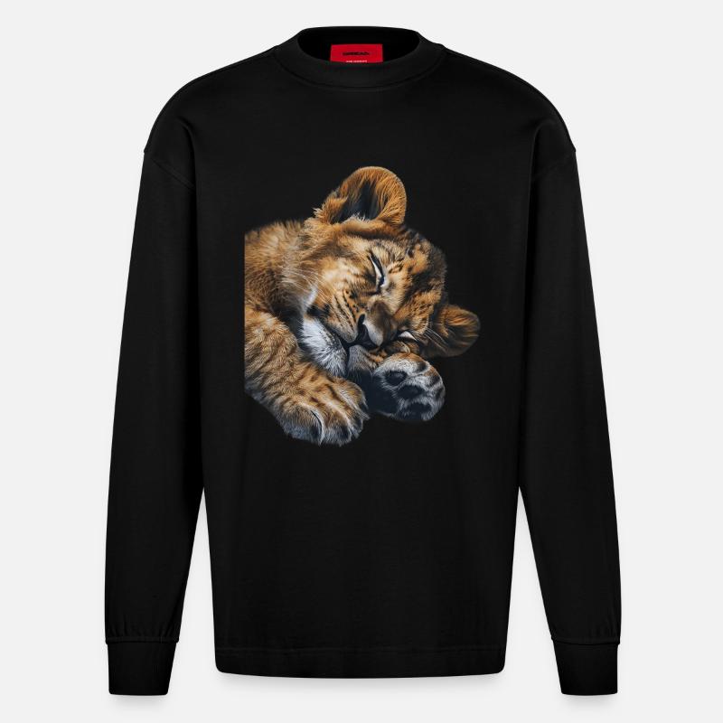 Lion - Manches longues bio épais oversize fabriqué en UE - SOLID BLACK