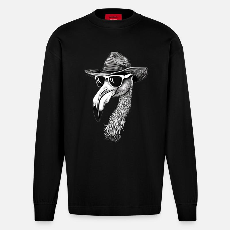 Flamingo - Heavyweight Oversized Organic Langarmshirt Made in EU - SOLID BLACK