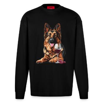 German Shepherd - Heavyweight Oversized Organic Longsleeve Shirt Made in EU - SOLID BLACK - Front