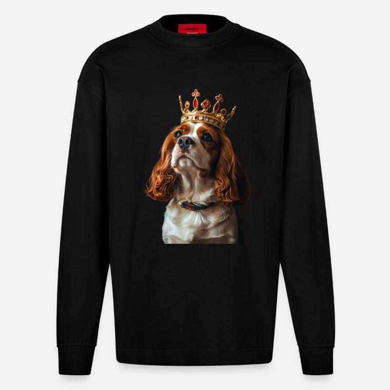Cavalier King Charles Spaniel - Manches longues bio épais oversize fabriqué en UE - SOLID BLACK