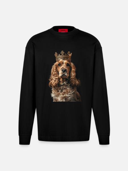 Cocker Spaniel - Heavyweight Oversized Organic Longsleeve Shirt Made in EU - SOLID BLACK