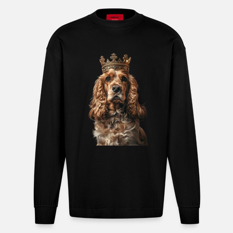 Cocker Spaniel - Heavyweight Oversized Organic Longsleeve Shirt Made in EU - SOLID BLACK