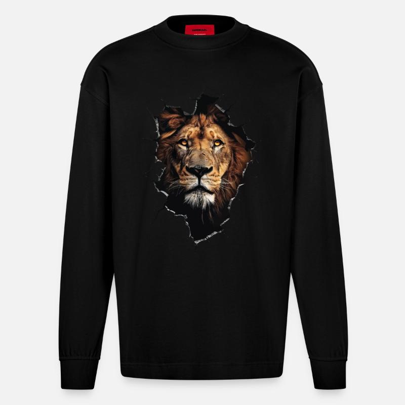Löwe - Heavyweight Oversized Organic Langarmshirt Made in EU - SOLID BLACK