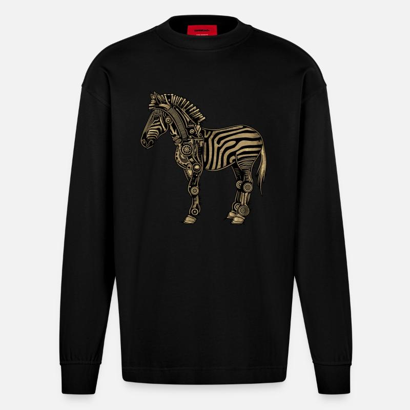 Zebra Steampunk - Heavyweight Oversized Organic Langarmshirt Made in EU - SOLID BLACK