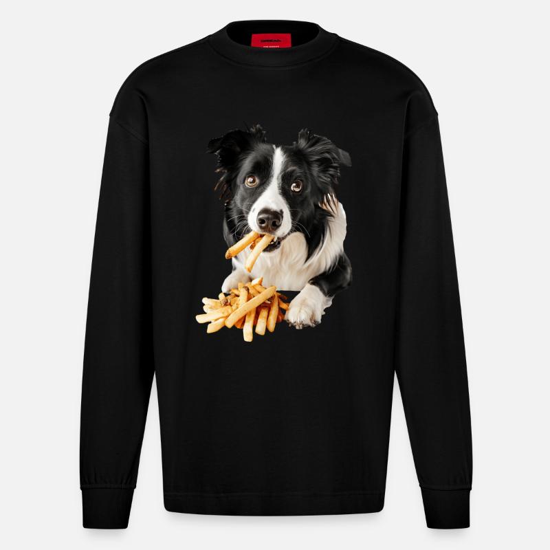 Border Collie - Heavyweight Oversized Organic Langarmshirt Made in EU - SOLID BLACK