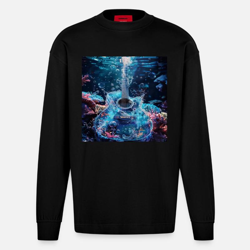 Gitarre - Heavyweight Oversized Organic Langarmshirt Made in EU - SOLID BLACK