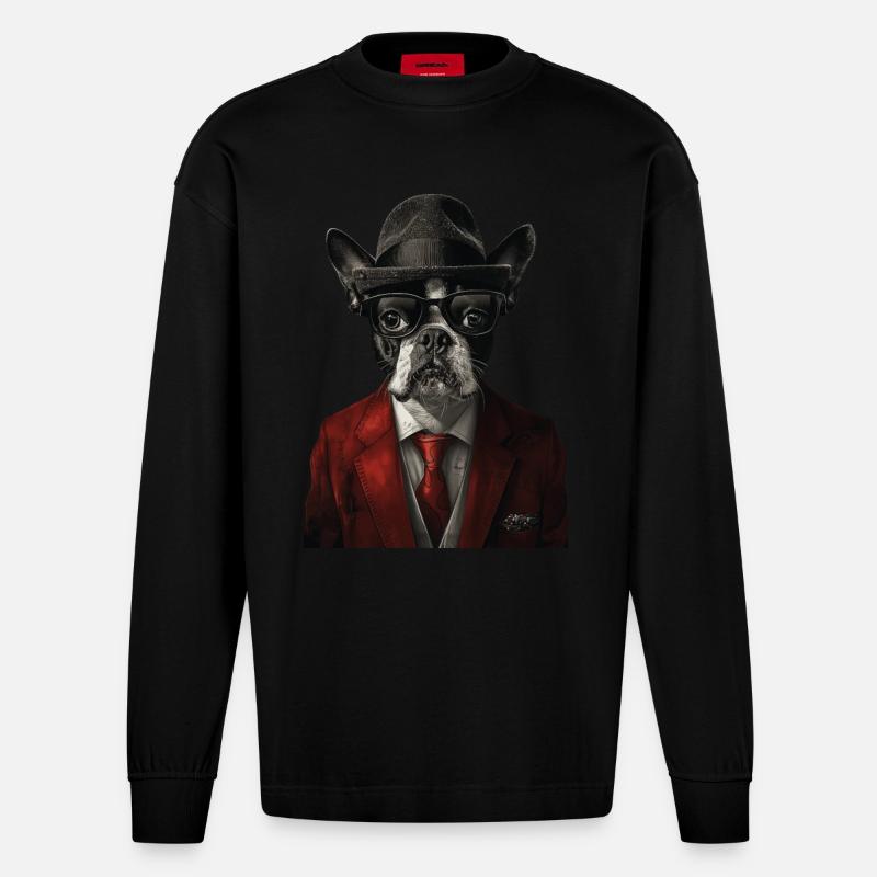 Boston Terrier - Heavyweight Oversized Organic Langarmshirt Made in EU - SOLID BLACK