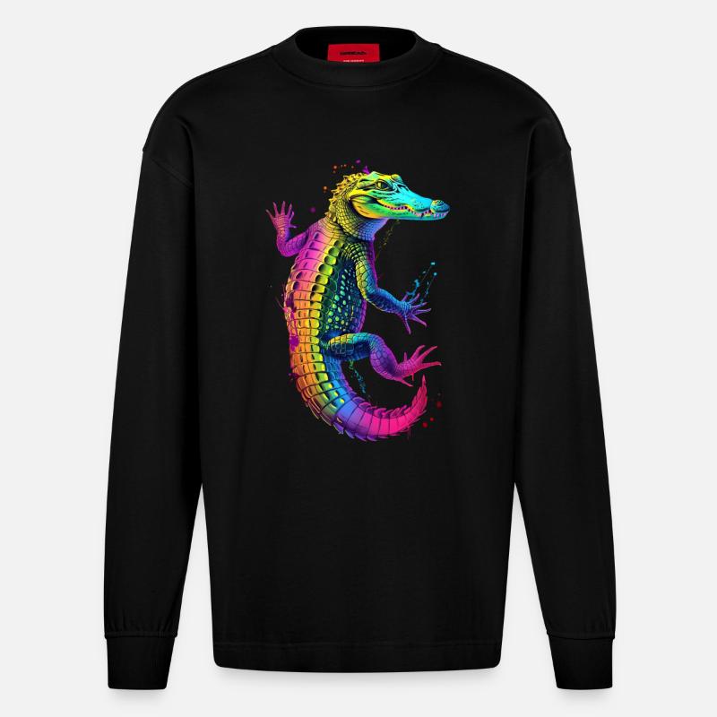 Krokodil - Heavyweight Oversized Organic Langarmshirt Made in EU - SOLID BLACK