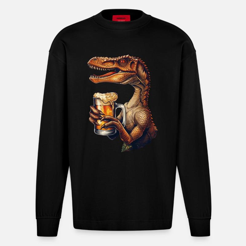 Utahraptor Bier - Heavyweight Oversized Organic Langarmshirt Made in EU - SOLID BLACK
