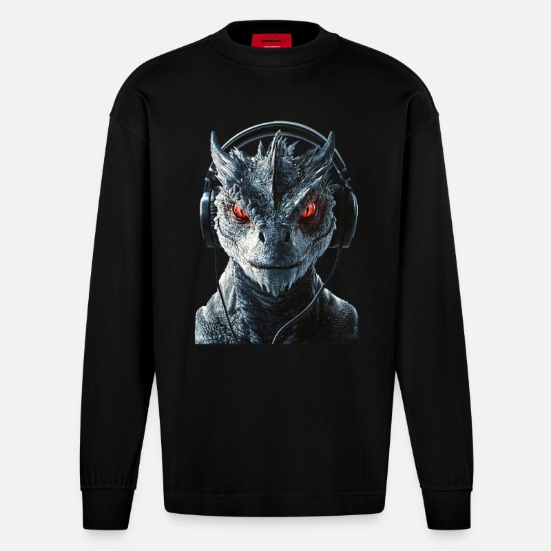 Drachen - Heavyweight Oversized Organic Langarmshirt Made in EU - SOLID BLACK