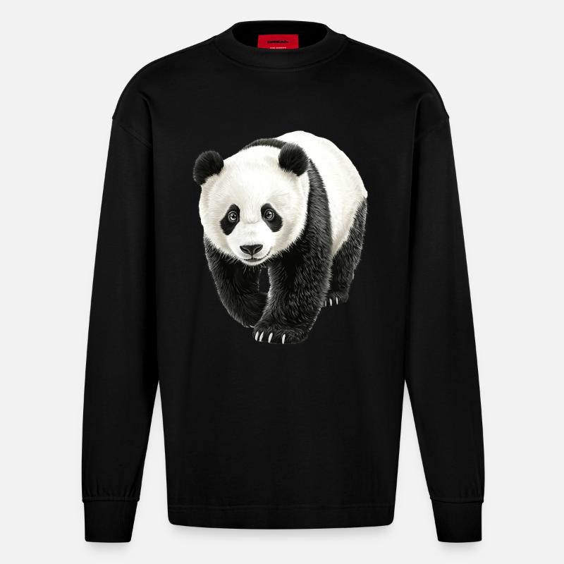 Panda - Heavyweight Oversized Organic Langarmshirt Made in EU - SOLID BLACK