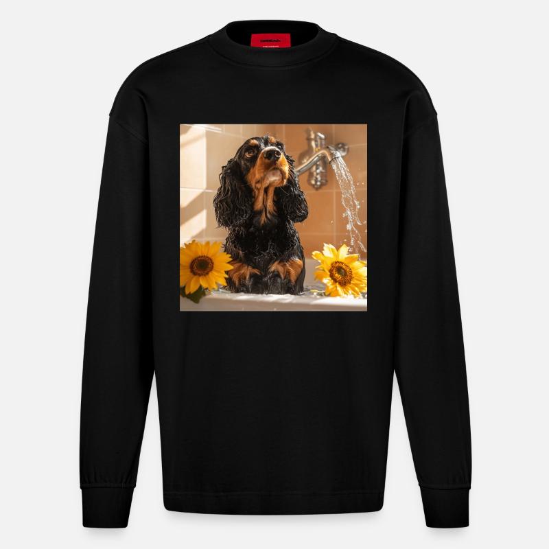 Cocker Spaniel - Heavyweight Oversized Organic Langarmshirt Made in EU - SOLID BLACK