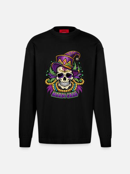Mardi Gras - Carnival - Skull - Gift - Heavyweight Oversized Organic Longsleeve Shirt Made in EU - SOLID BLACK