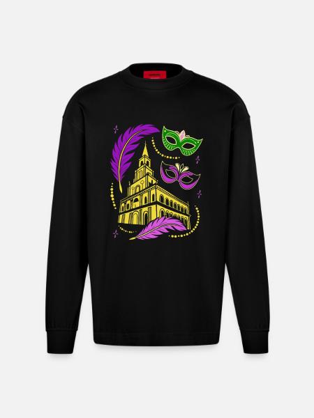 Mardi Gras - Carnival - Mask - Gift - Heavyweight Oversized Organic Longsleeve Shirt Made in EU - SOLID BLACK