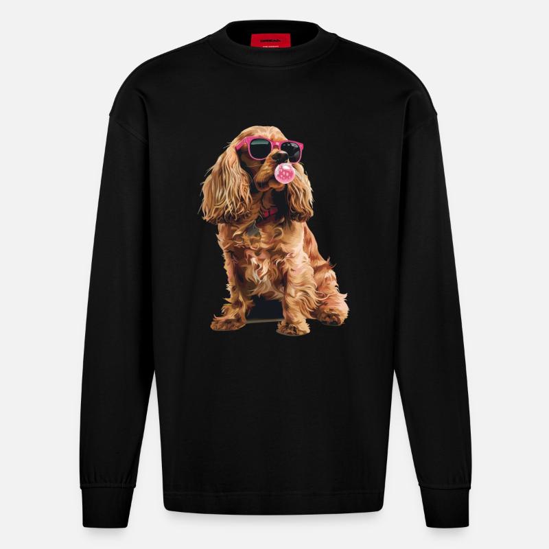 Cocker Spaniel - Heavyweight Oversized Organic Langarmshirt Made in EU - SOLID BLACK