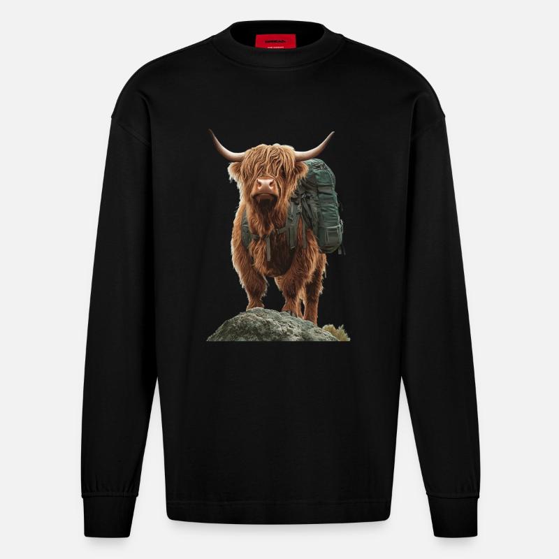 Hochlandrind - Heavyweight Oversized Organic Langarmshirt Made in EU - SOLID BLACK