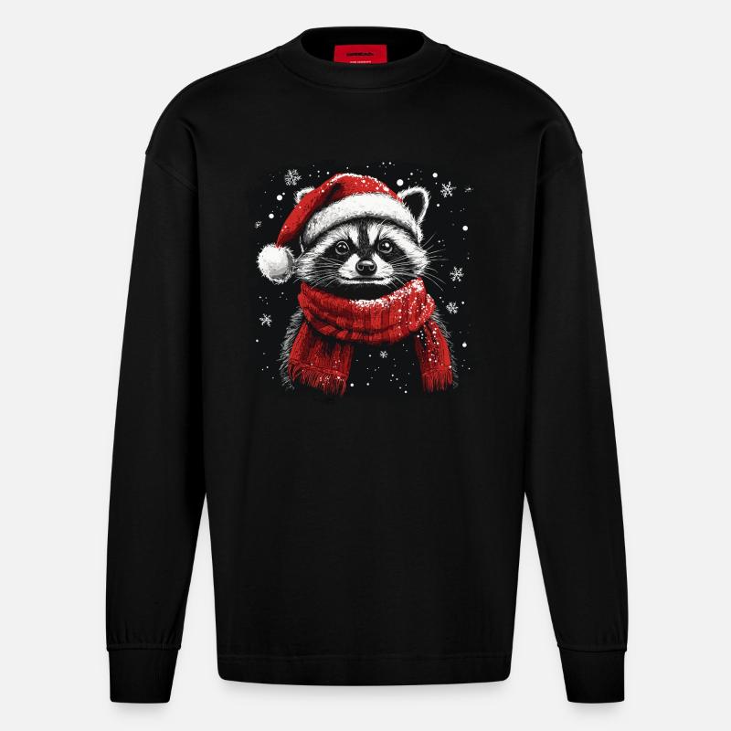 Weihnachtswaschbär - Heavyweight Oversized Organic Langarmshirt Made in EU - SOLID BLACK