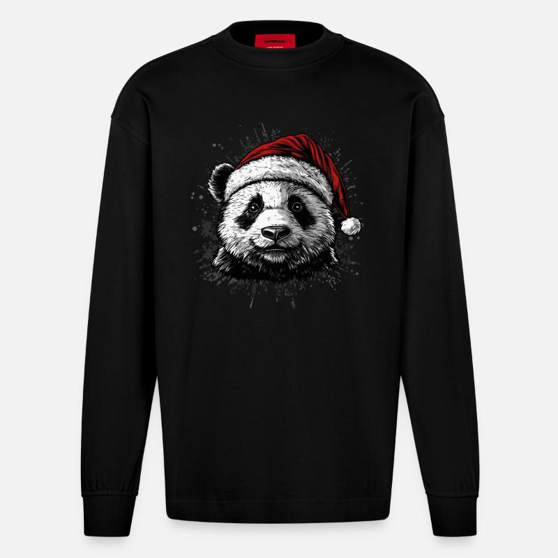Weihnachtspanda - Heavyweight Oversized Organic Langarmshirt Made in EU - SOLID BLACK