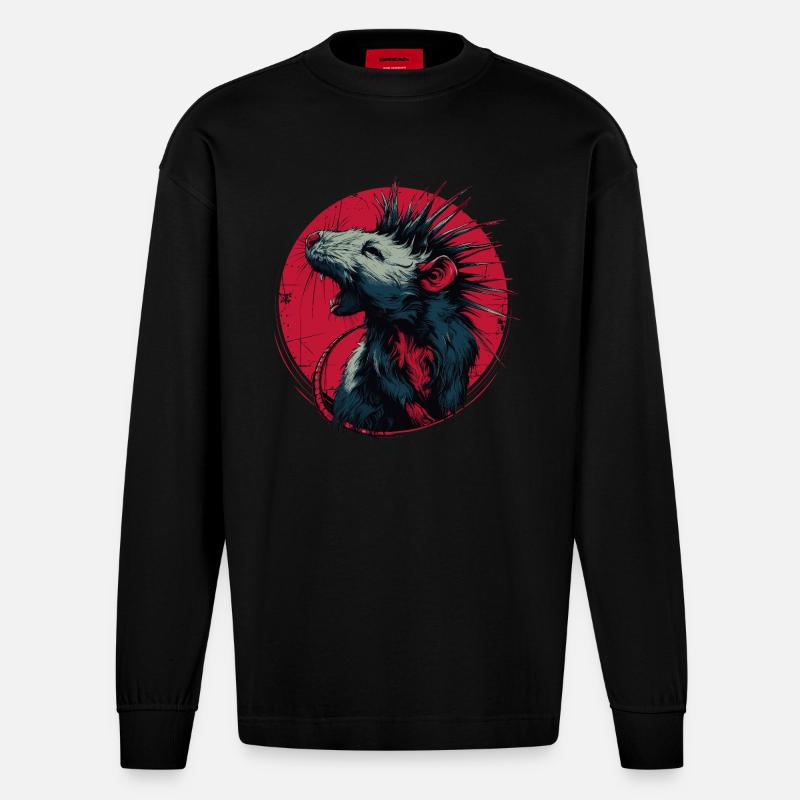 Punkrock Ratte - Heavyweight Oversized Organic Langarmshirt Made in EU - SOLID BLACK
