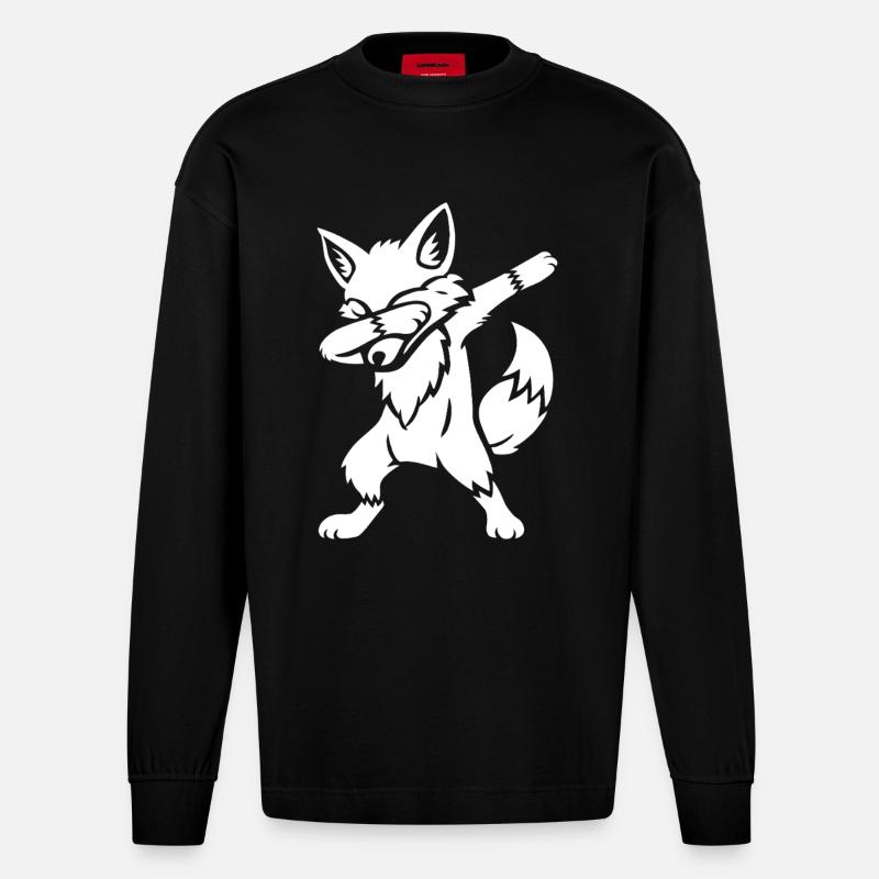 Dabbing Fuchs - Dab Dance - Geschenk - Heavyweight Oversized Organic Langarmshirt Made in EU - SOLID BLACK
