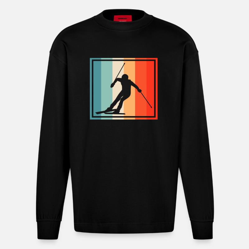 Ski Retro - Heavyweight Oversized Organic Langarmshirt Made in EU - SOLID BLACK