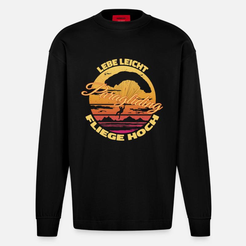 Lebe leicht, fliege hoch - Heavyweight Oversized Organic Langarmshirt Made in EU - SOLID BLACK